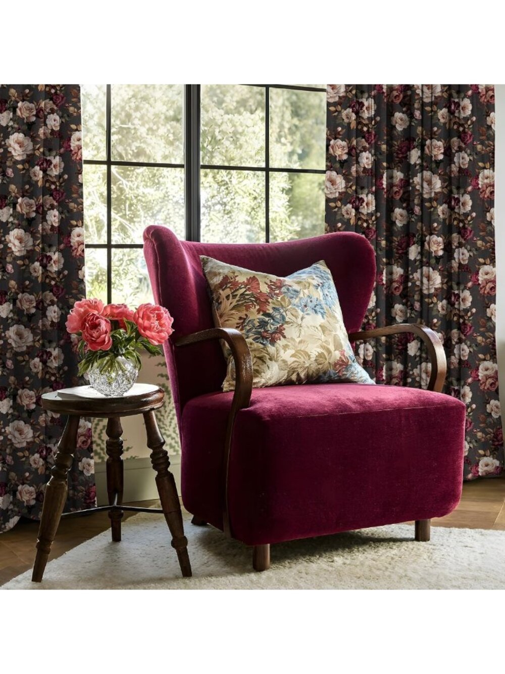 Elegant Black Floral Velvet Curtains - 96" Long for Bedroom & Living Room Decor